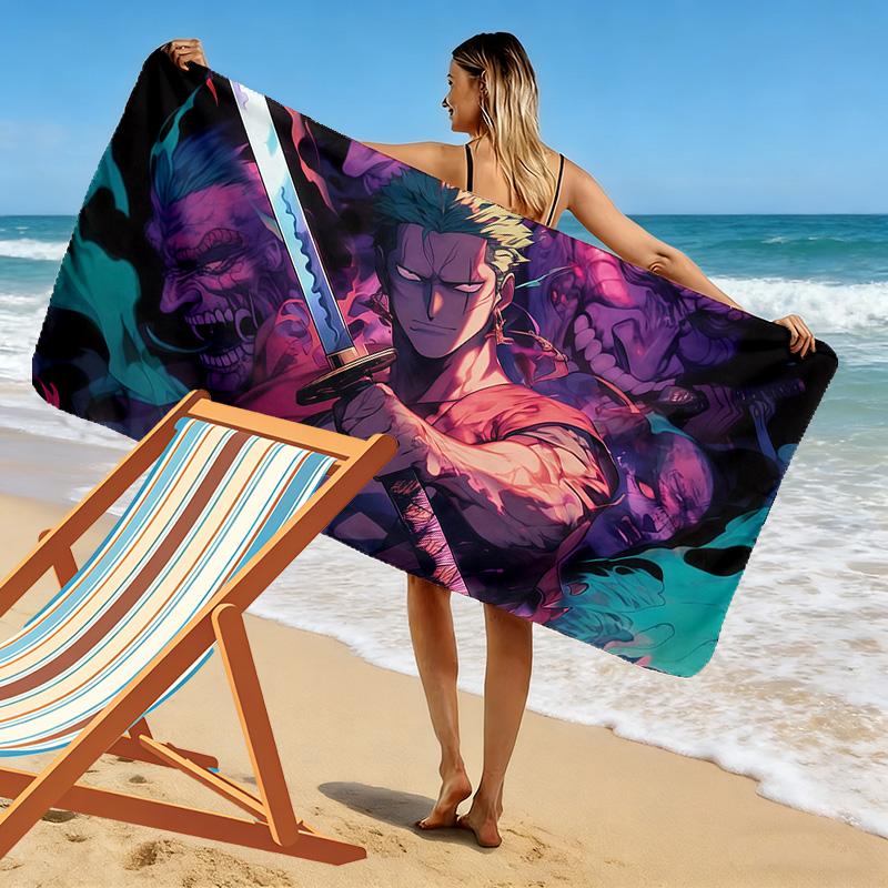 Roronoa Zoro Print Beach Towel, Large Soft Quick Dry Towel for Beach Camping Swimming