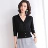 Summer V-neck Ice Silk Knitted Cardigan Shirt Women's Thin Outer Short Coat Long Sleeve Casual Simple Jackets Ladies Solid Color Clothes 3091