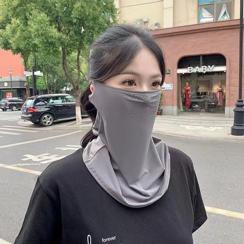 Unisex Summer Ice Silk UV Protection Ear-Hanging Full Face Mask with Neck Collar for Cycling