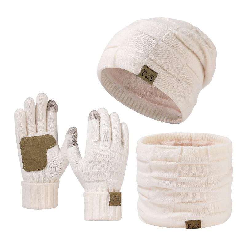 

Winter Warm Thicken Hat Scarf And Gloves Set Mens Thermal Fleece Lined Slouchy Beanie Neck Scarves Gloves 3 In 1 Warm Set as the picture