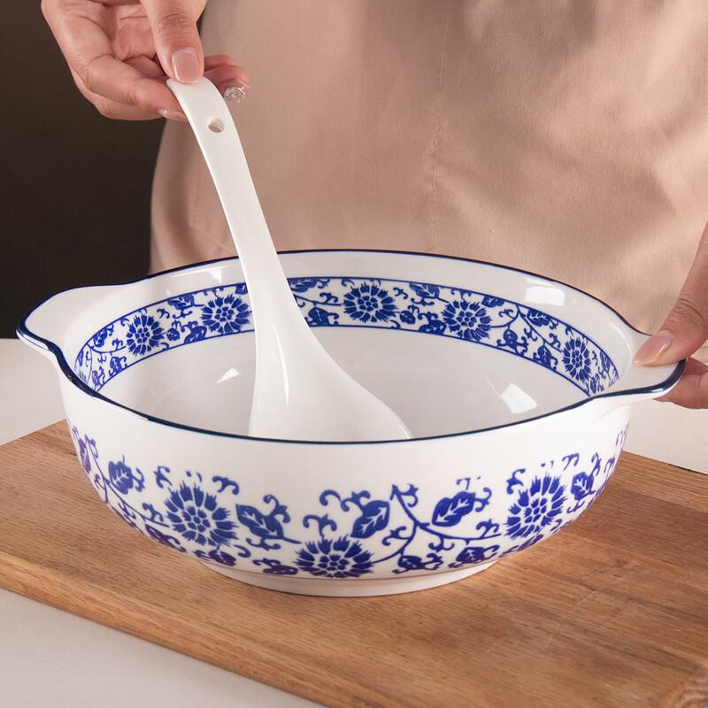 Baichengdao Blue & White Ceramic Double-Handle Soup Bowl