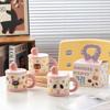 Personalized Ceramic Cup with Lid Cartoon Cute Mug Drinking Water Cup Cat Animal Souvenir Gift Box Cup Girl Student