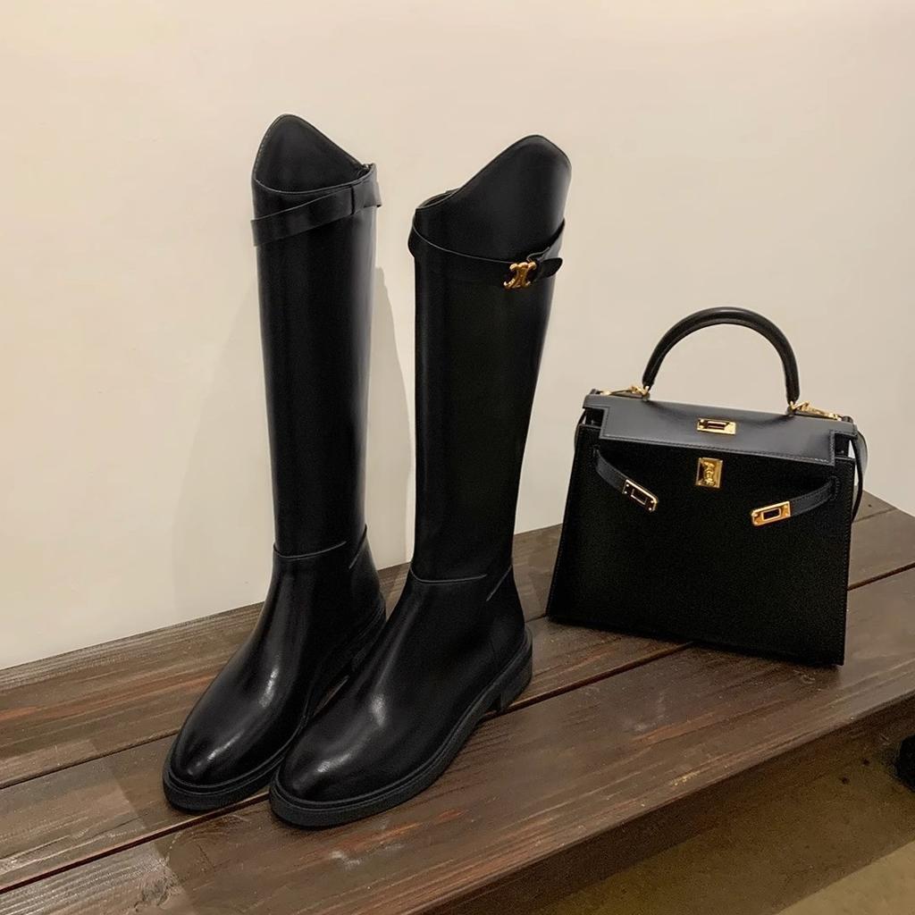 [Shei Su Yinyin] Kostra úroveň~ 2025 podzim a zima šikmá přezka Arc de Triomphe s vysokými jezdeckými botami na silném podpatku