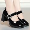 Pantofi de damă la modă stil Lolita 2024 vară pantofi Mary Jane cu toc bloc confortabili cu decor cu cataramă de cristal piele lăcuită încălțăminte dulce nou