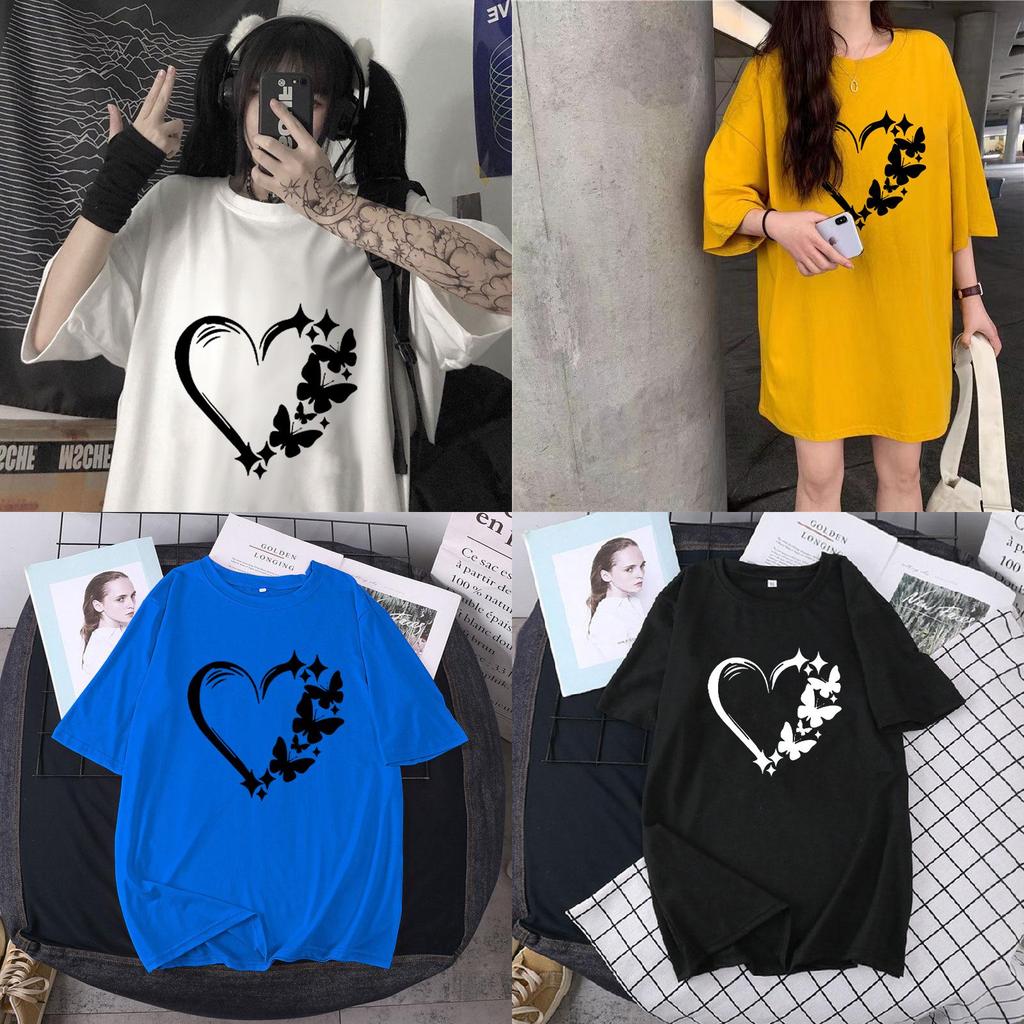 T Shirt Women Summer Loose Fit Heart Print Short Sleeve Graphic Tee For Casual Wear