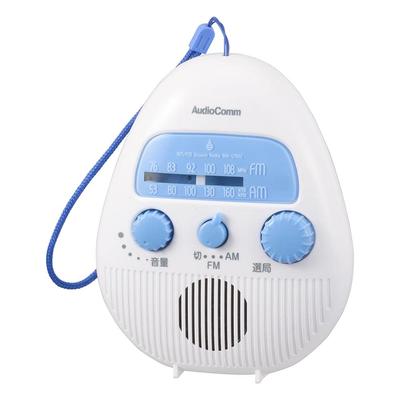 OHM Electric AudioComm Shower Radio, IPX4 Splash-Proof, AM/FM, Hanging Type, RAD-S798Z 03-5039, for Bathtime Playback