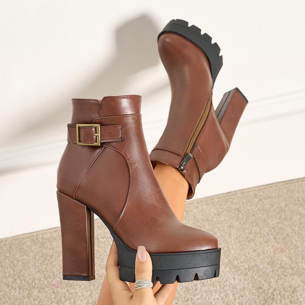 Vielseitige Wasserdichte Plateau-Martinstiefel mit Hohem Absatz für Damen - Herbst/Winter 2026, Übergrößen 41-43