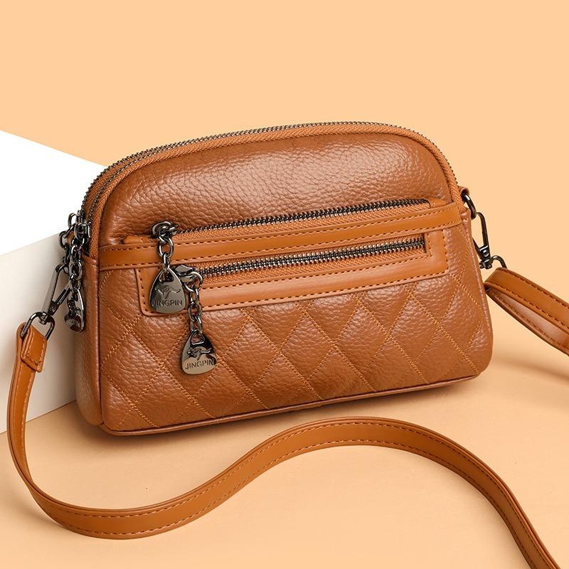 Textured rhombus embroidery thread simple soft leather medium mother small square bag new fashionable versatile shoulder messenger bag