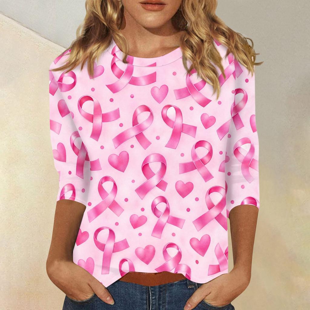 Women's Breast V-Neck Casual Three-Quarter Sleeve Printed Top
