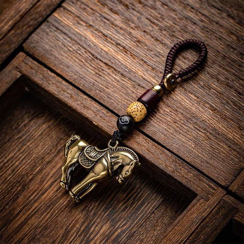Lightweight Chinese Zodiacal Horse Brass Keychain Decoration Feng Shui Wealth Keyring for Daily Use as a Lucky Charm