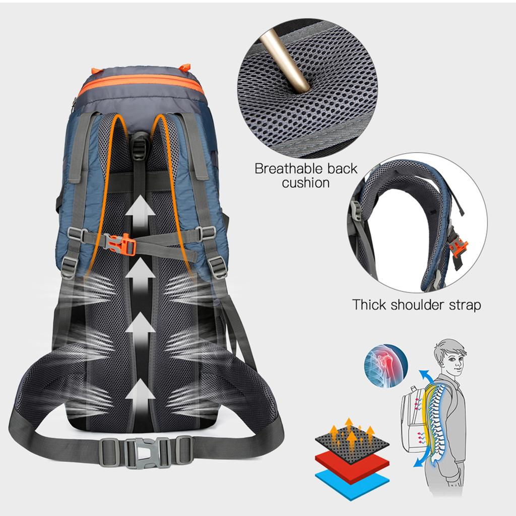 Zaino da Escursionismo Impermeabile da 65L con Copripioggia Zaino da Giorno per Sport all'Aperto Viaggio Campeggio Arrampicata Alpinismo