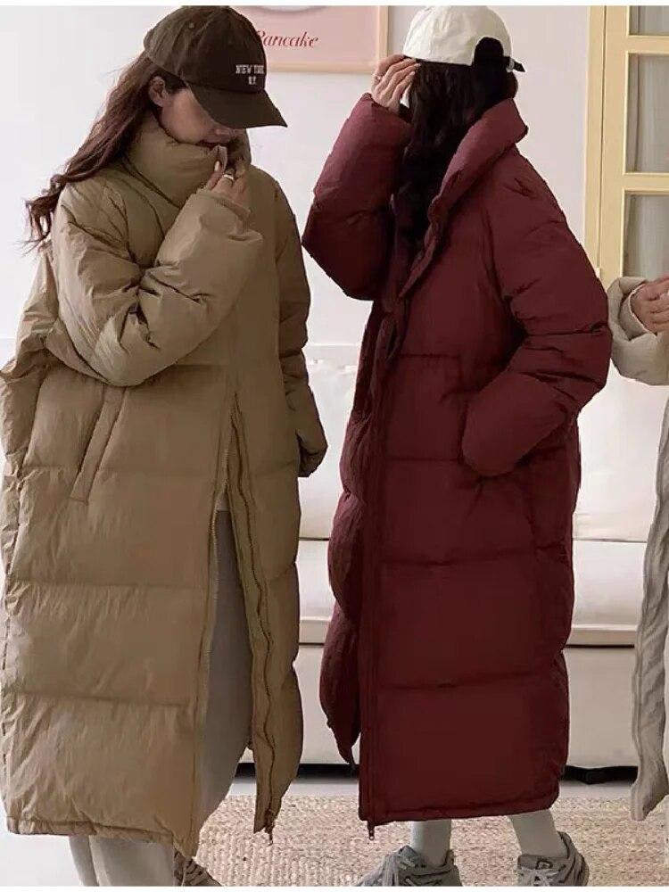 Übergroßen Langen Mantel Frauen Winter Unten Baumwolle Jacke Weiblichen Koreanischen Mode Gepolsterten Mantel Damen Casual Dicke Warme Zipper Mäntel