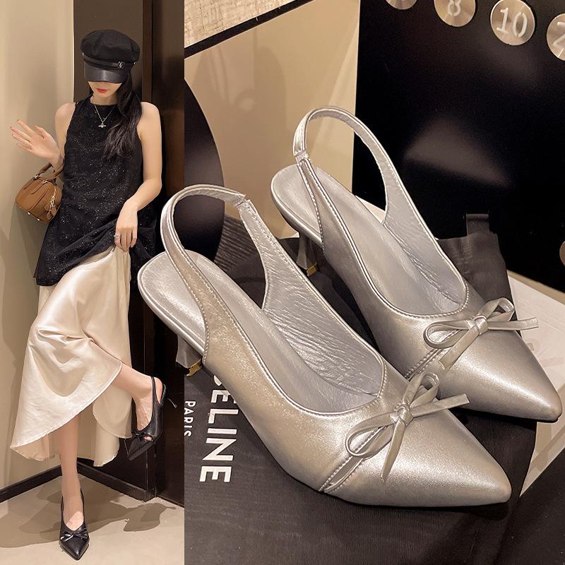 

Summer new high heels bag head sandals bow pointed stiletto sandals 42 тілесний