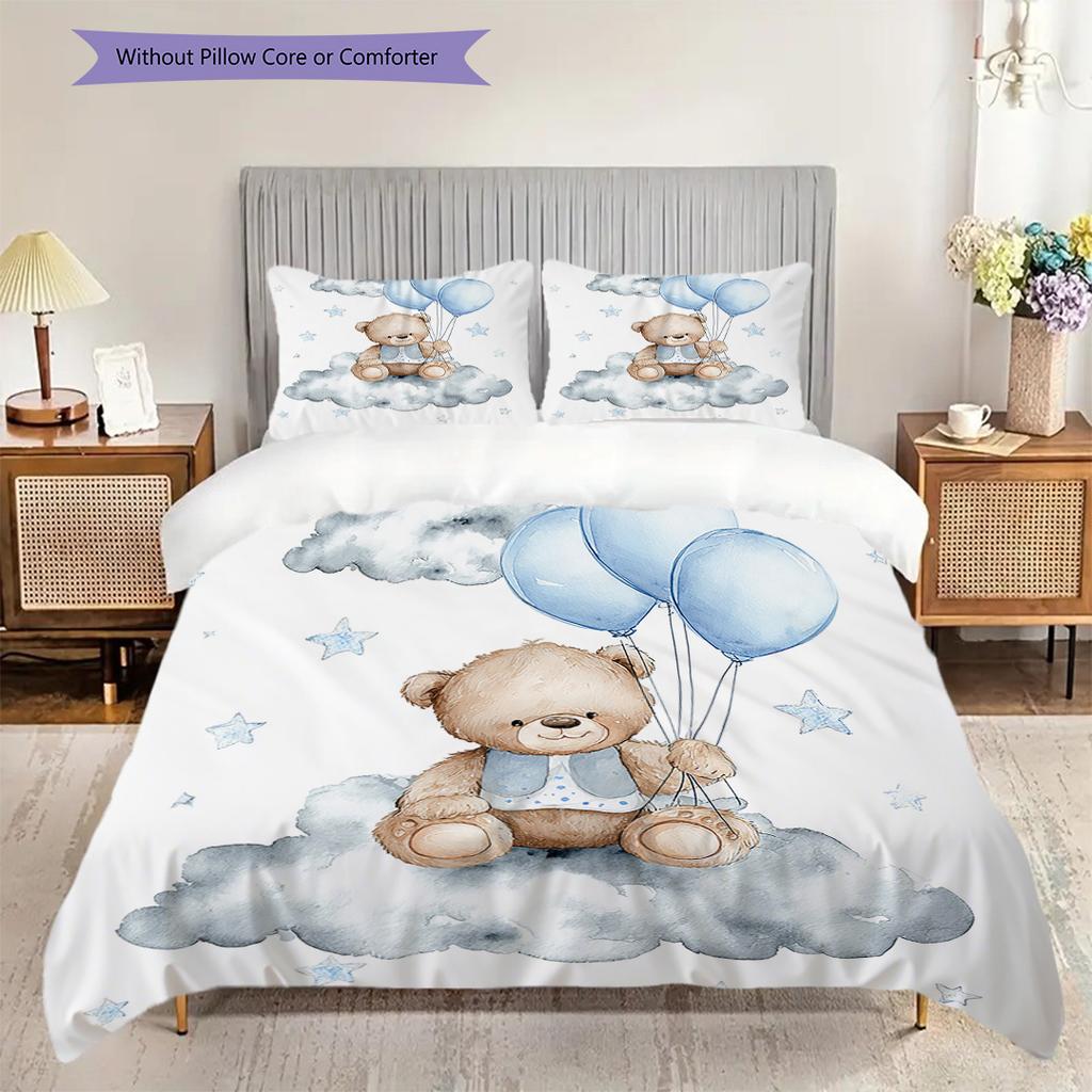 Bettwäsche-Steppdecken-Set mit Teddybär-Muster Bettdeckenbezug Kissenbezug Heimdekoration Geburtstagsgeschenk (1 Bettbezug + 2 Kissenbezüge, ohne Füllung)