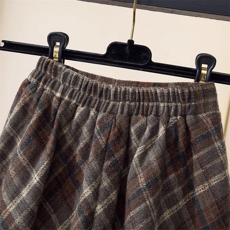 Maillard Retro Plaid Wool A-Line Skirt - Women's Mid-Length for Autumn/Winter