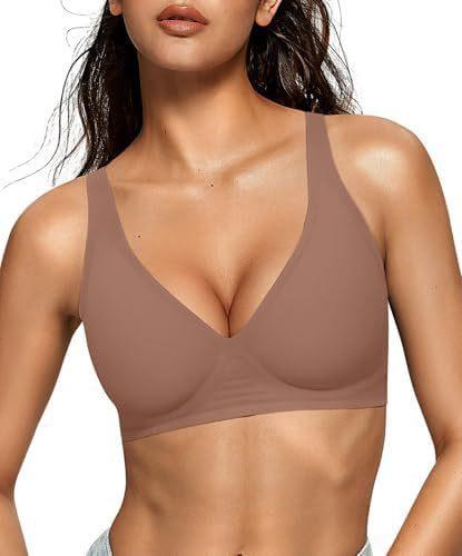 Soutien-gorge sans fil à décolleté plongeant pour femme, Soutien Confort Push Up Rassemblant Lingerie Soutien-gorge T-shirt