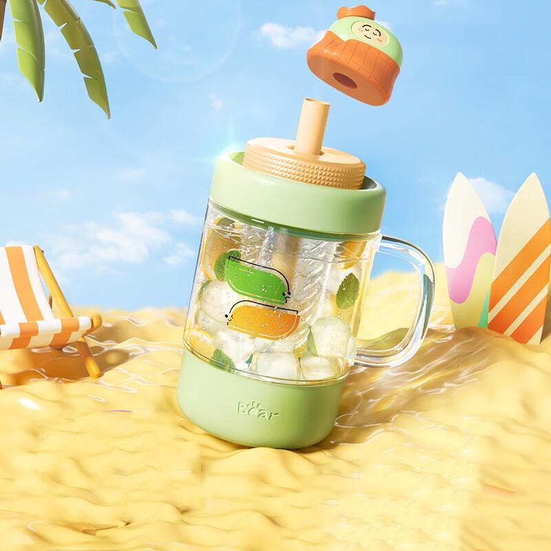 Bear Glass Water Cup with Straw and Handle