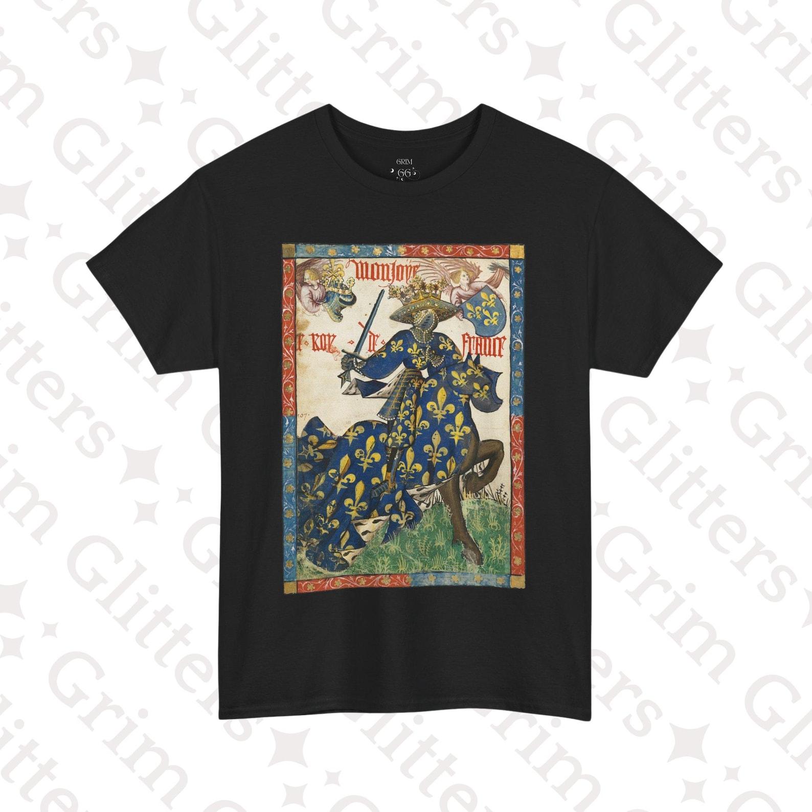 King of France T-Shirt: Medieval Equestrian Art, Noble Knight Tee XL
