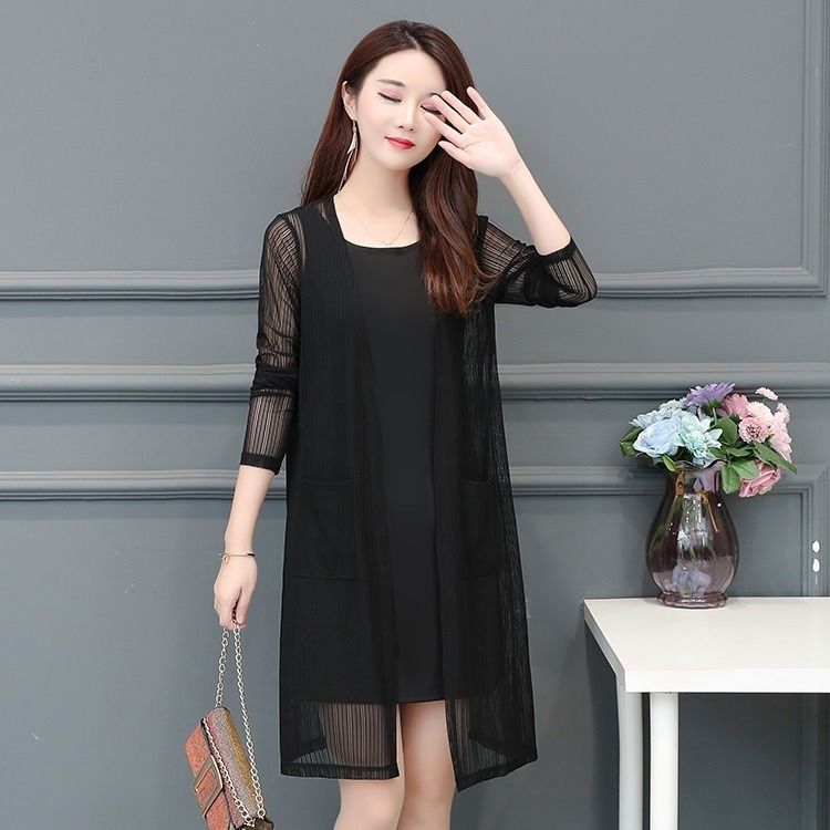 Summer Mesh Sun Protection Clothing for Women Lace Mid-length  Thin Stylish Long Sleeved Shawl