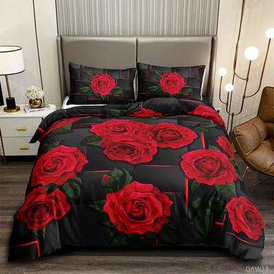 Rote Rose Totenkopf Bettbezug Bettwäsche-Set Sonnenblume Pfirsichblüte Halloween Dekoratives Bettzeug Einzel-Doppelbett Abdeckung Set