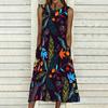 Ladies Oversized Sleeveless Crew Neck Dress Vintage Floral Branch Printed Flowy Calf Length Dress