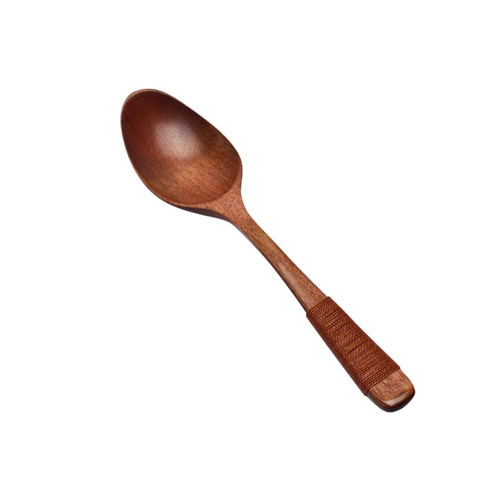 Japanese Wooden Spoon Long Handle Ramen Spoon Baby Eating Spoon Drinking Porridge Spoon Household Wood Tableware Round Spoon