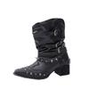 Women's Wide Width V-Cut Ankle Boots, Pointed Toe Chunky Heel Western Boots, Studded Stacked Cowboy Boots for Winter