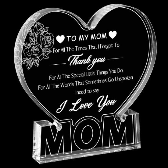 Printed Acrylic Ornament Gifts for Mom Gifts from Daughter or Son Standing Heart or Butterfly Shape Clear Acrylic Sign Mother's Day Gift for Mom