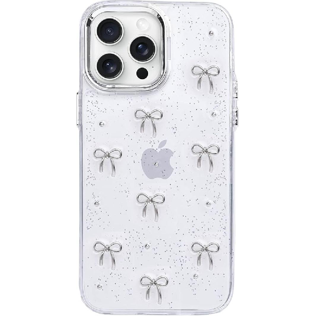 Чехол для iPhone 12 Pro, Блестящий 3D Дизайн с Бантом, Прозрачный Мягкий Искрящийся Защитный Чехол для iPhone 12 Pro 6.1 2020 iPhone 15 Pro серебряный