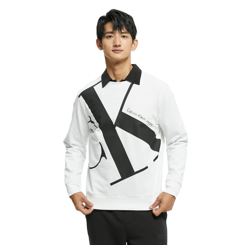 Calvin Klein Couples Series Printed Cotton Crew Neck Pullover Sweatshirt Unisex Sweatshirt White J318474