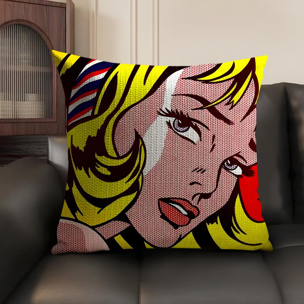 Classic Retro Artist R-Roy Lichtenstein Pillow Case Double-Sided Printing Short Plush Sofa Cushion Cover Bedroom Bedside Pillow