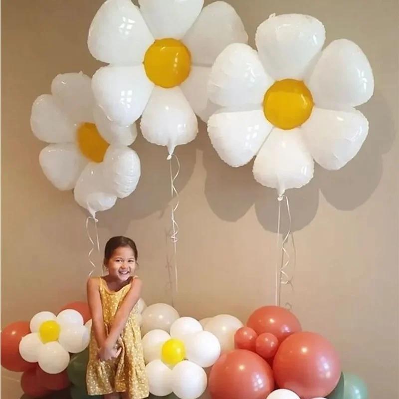 White Daisy Flower Balloons Multi Size Sunflower Foil Balloon Plumeria Helium Ball for Birthday Wedding Party Decor Baby Shower