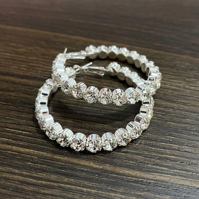 Large Circle Earrings Full of Diamonds, Fashionable Hemming, Super Flash, Exaggerated Ear Rings Full of Diamonds, Women