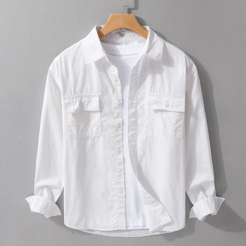 Spring & Fall Work Clothing Casual Overshirt Double Pocket Youth Pure Color Tough Guy Men Long Sleeves Shirt Japanese Style Tooling Style