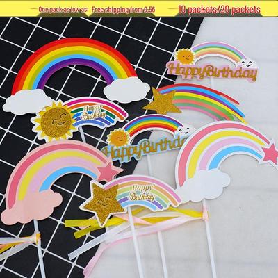 Regenbogen Geburtstagskuchen Topper Set - Verziere dein Dessert mit einer festlichen Karte, Flagge und Schleife.