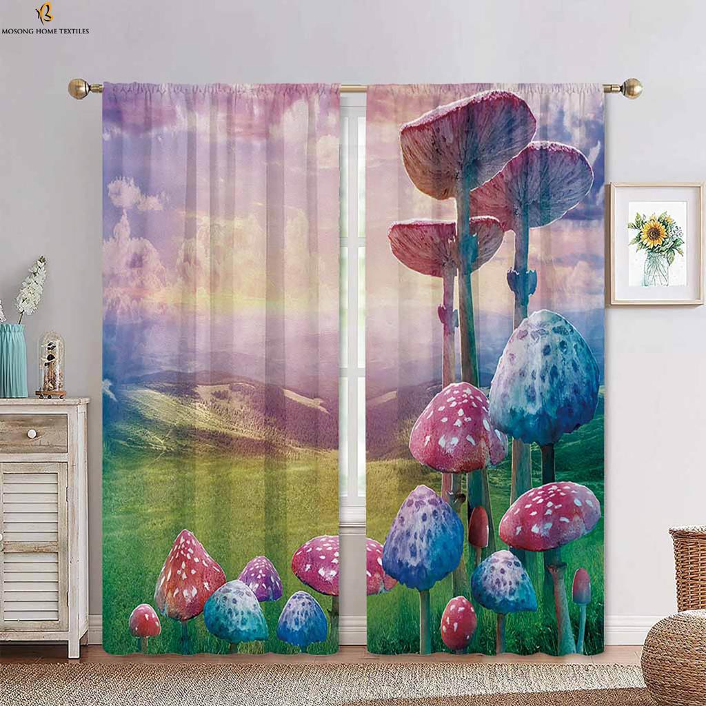 Fantasy Cartoon World Mushroom 3d Printing Curtain Bedroom Kitchen Living Room Children's Room Decorative Curtain 2 Pieces