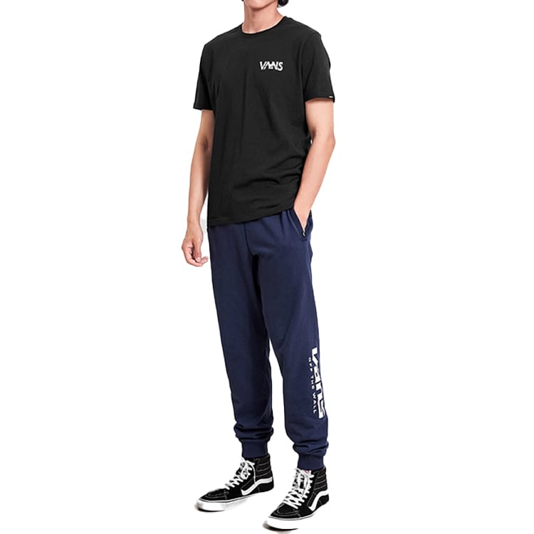 Vans T-shirty Męskie Czarne Okrągły Dekolt Umiarkowany Prosty Krój VN0A4MLVBLK