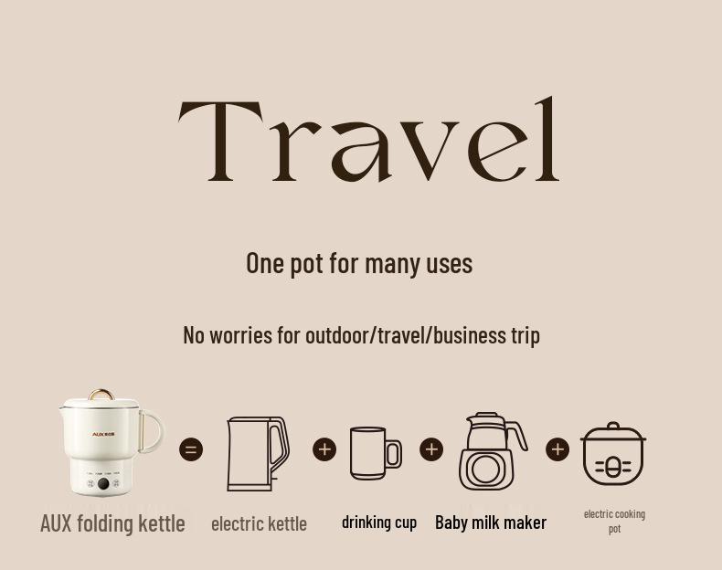 AUX Folding Travel Kettle - Portable, Insulated Electric Kettle for Business Trips.