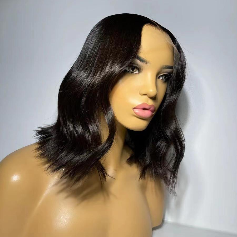 AIMEYA Platinum Blonde Bob Wigs for Black women Heat Resistant Short Wave Lace Front Wig Synthetic Hair Daily Use Cosplay Wig (Black,14inches&Lace Front) чёрный