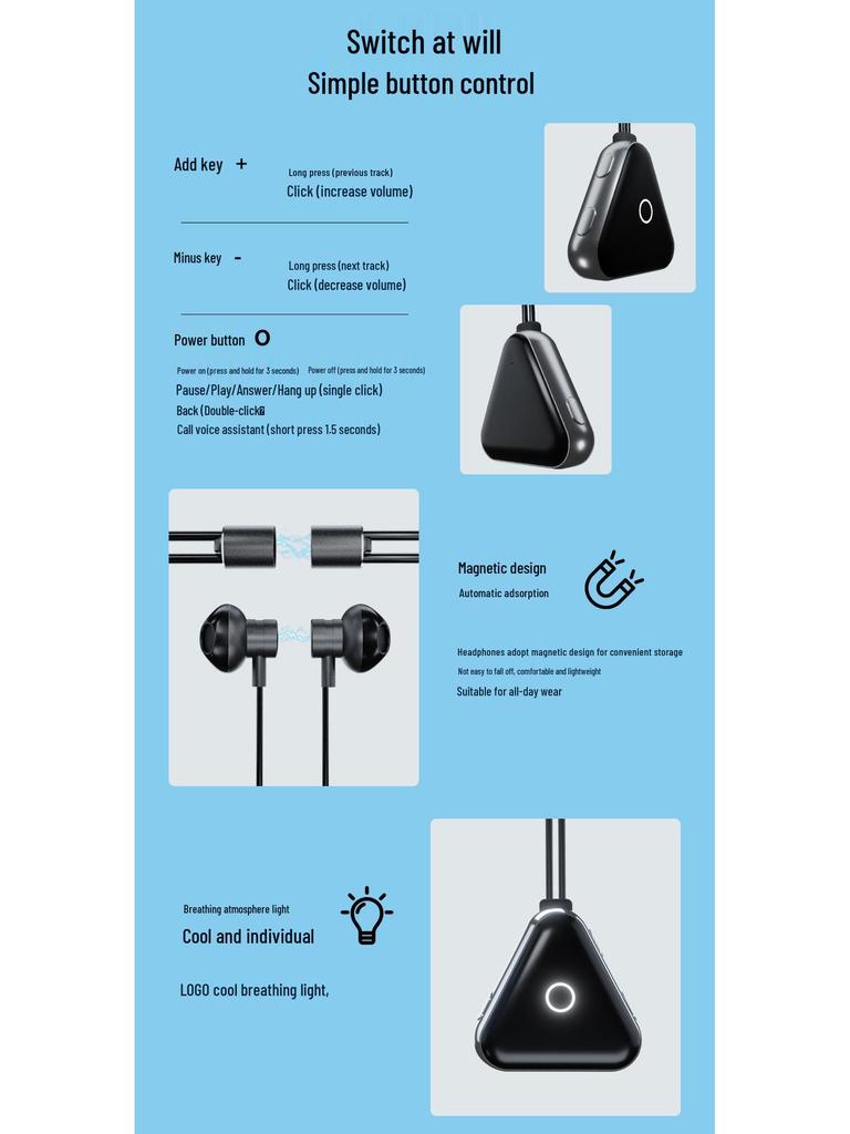 New 5.3 Pendant-Style Wireless Sports Earphones: Noise-Cancelling, Non-In-Ear, Long Standby, Low Latency Bluetooth