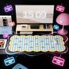 35x80cm Large PU Desk Mouse Pad Blue White Gingham Plaid Bow Print Scalloped Edge Waterproof Non Slip Wear Resistant Desktop Protector for Student