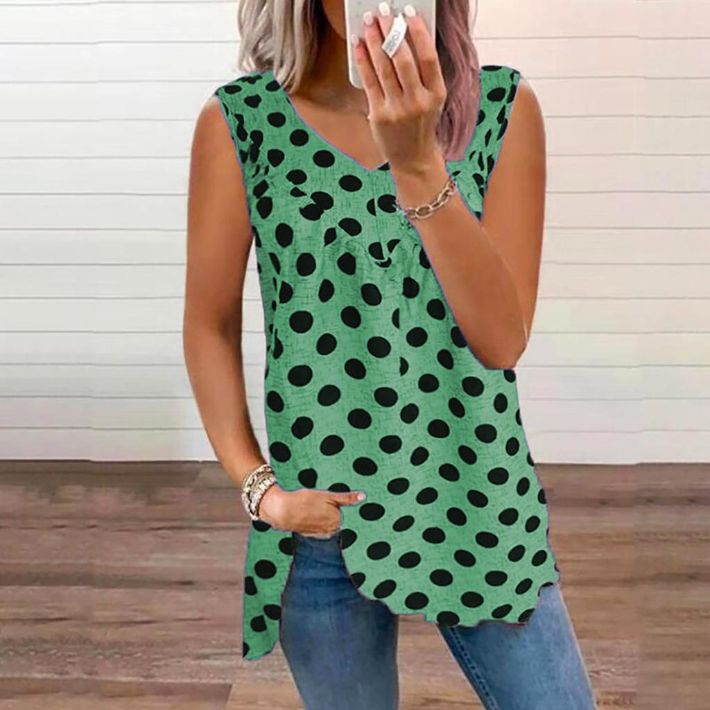 Ladies Camisole Top Loose Casual V-neck Small Dot Print Sleeveless Vest