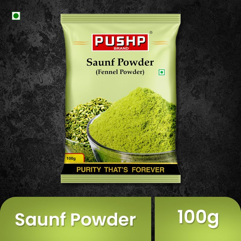 Pushp Saunf Polvere Polvere di Finocchio Premium Spezia Dolce Aromatica Per Cucinare Naturale Pura Finemente Macinata Busta da 100g Confezione da 1