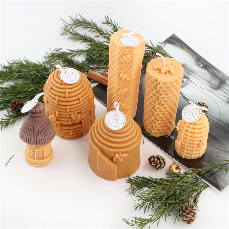 3D Honeycomb Cylinder Bee House Candle Silicone Mold DIY Handmade Making Scented Soap Resin Pastry Mould Family Desktop Ornament