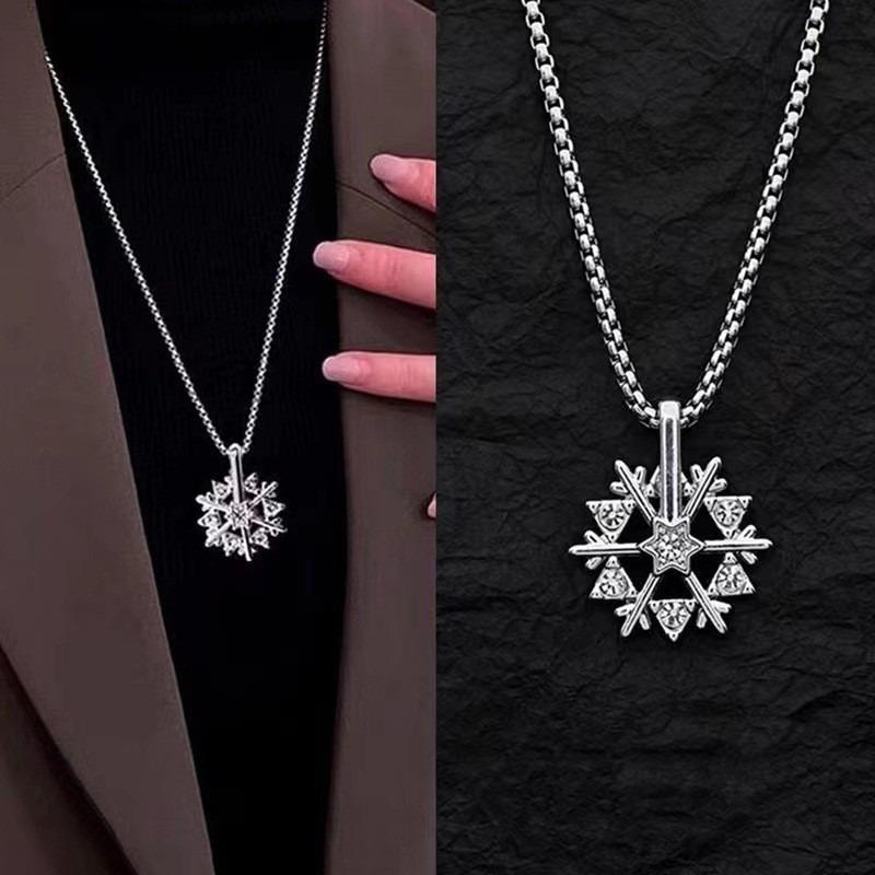 Rotatable Snowflake Necklace Couple Pendant New Trendy Versatile Necklace Diamond Snowflake Pendant Long Sweater Chain