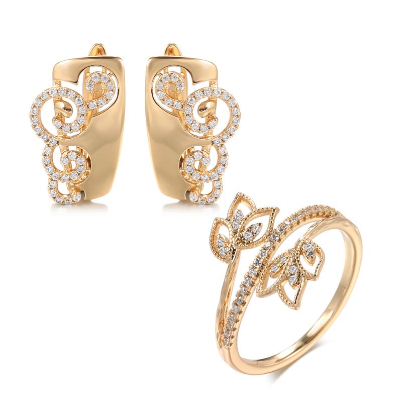 

Fashion Rose Gold Ring Earrings Sets Fashion Natural Zircon Earrings For Women High Quality Daily Fine Jewelry Set 7