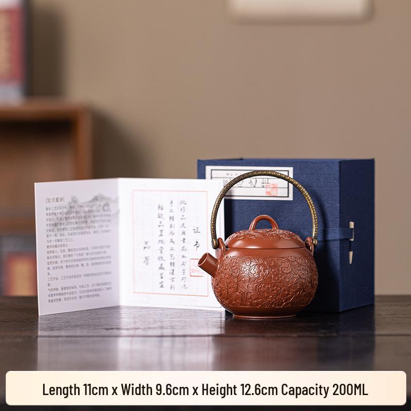 Original Purple Clay Anti-Scald Kung Fu Teapot with Handle - Chinese Style Ceramic Teapot in Gift Box