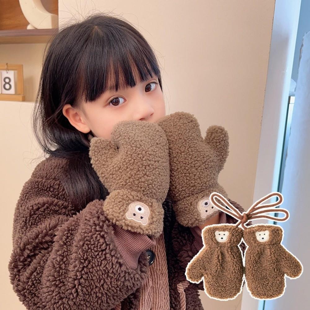 Polyester Kids Winter Gloves Soft Plush Thick Warm Gloves Bear Plush Mittens  For Girls