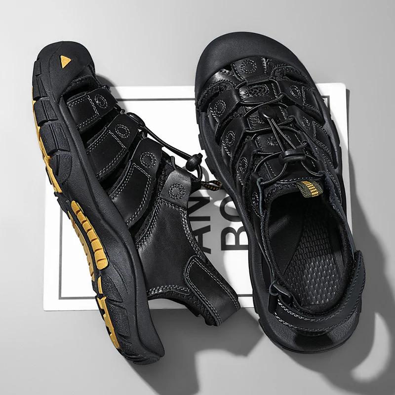 Fashion New Outdoor Summer Men Sandals Travel Leather Men's Casual Shoes Non-Slip Quick Dry Beach Shoes Male Roman Shoes Plus Size 39-48