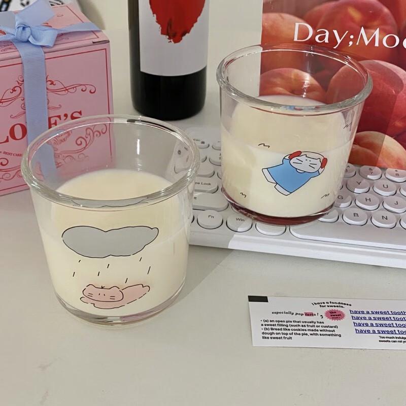 Rainy Cat Cute Cartoon Glass Cups (Set of 2)